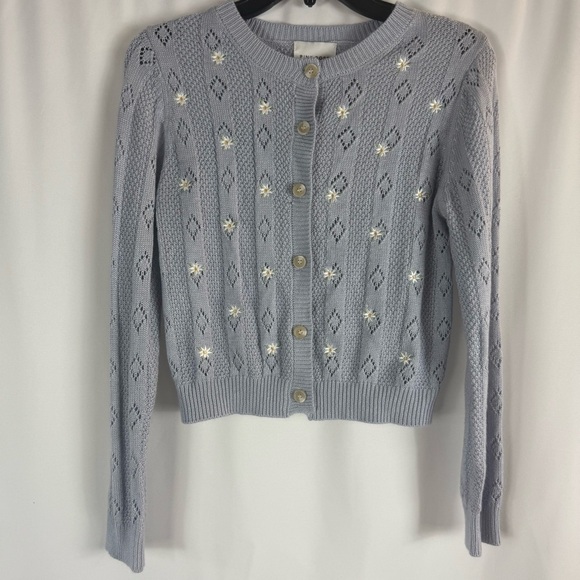 Pink Rose Sweaters - Pink Rose Cardigan Tank sweater baby blue Floral Summer Spring Women size:L